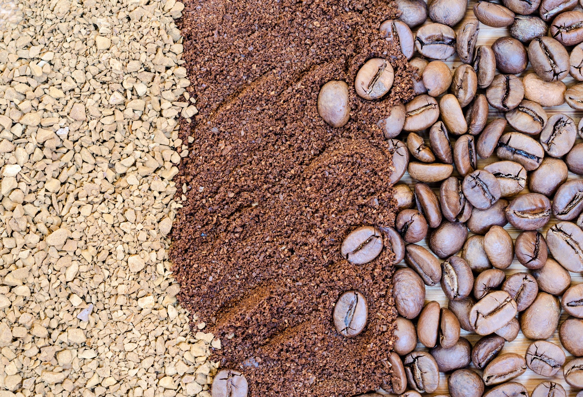 Coffee beans, freeze-dried and ground coffee