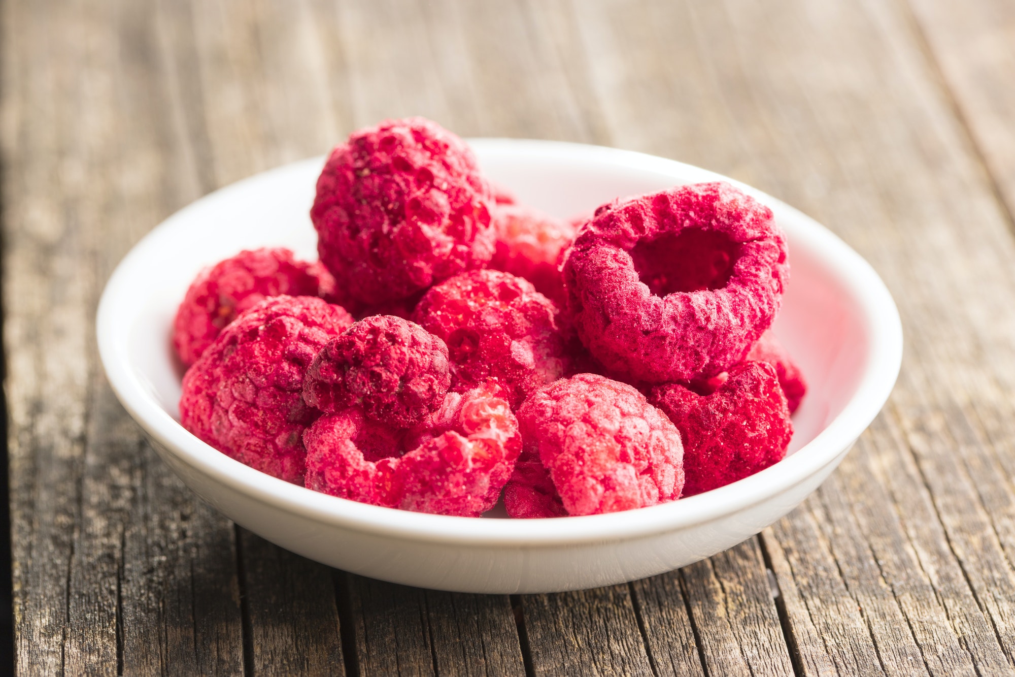 Freeze dried raspberries.